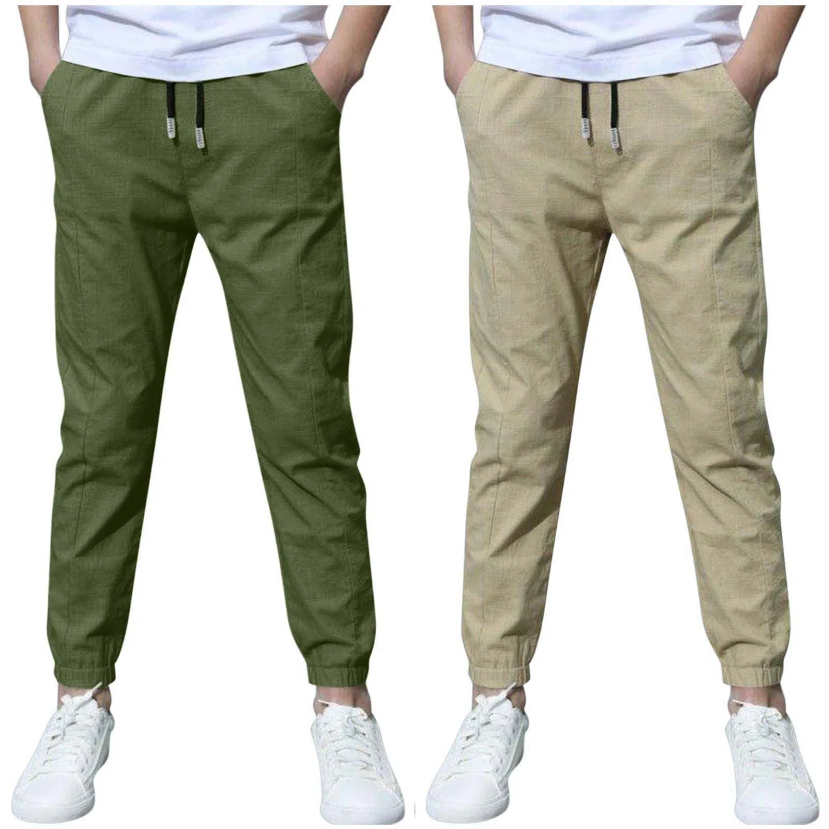 Pantaloni Cotone e Lino per Ragazzo Confezione da 2 Elastica Vita Sportivi Estivi Leggeri Traspiranti