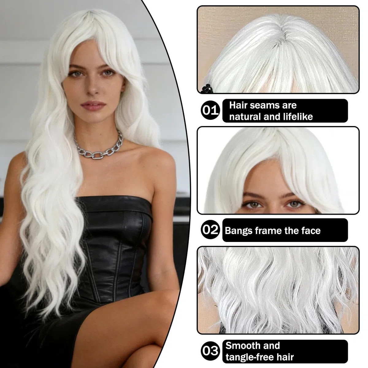 70cm/ 28 Pollice Parrucca Lunga per Donna, Lungo Ricci Parrucche a Onde, Capelli Lunghi per Carnevale, Cosplay, Costume Anime, Bianco