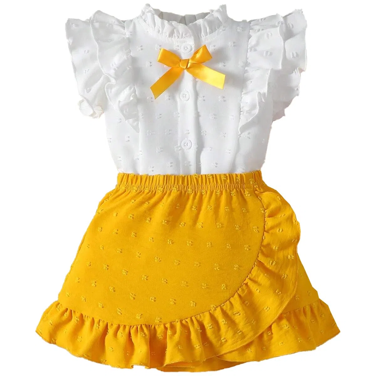 Vestiti Bambina Gonna Set Senza Maniche Volant e Fiocco Davanti Camicia + Elegante a Pois Svizzeri Gonna 2 Pezzi Abbigliamento Estivo per Bambine