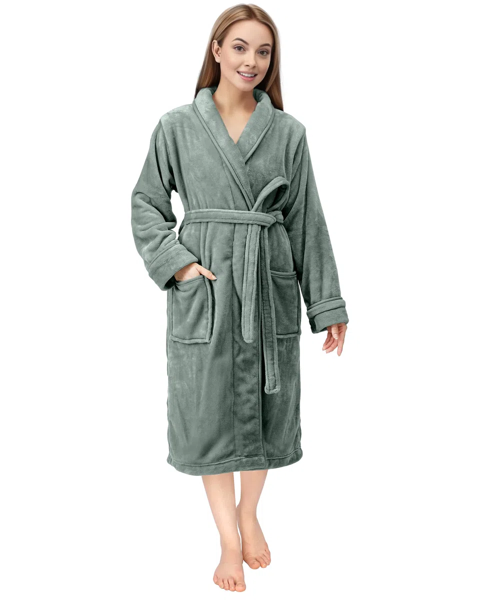 NY Threads vestaglia da donna con collo a scialle, morbida e soffice, abbigliamento per la notte e per il relax