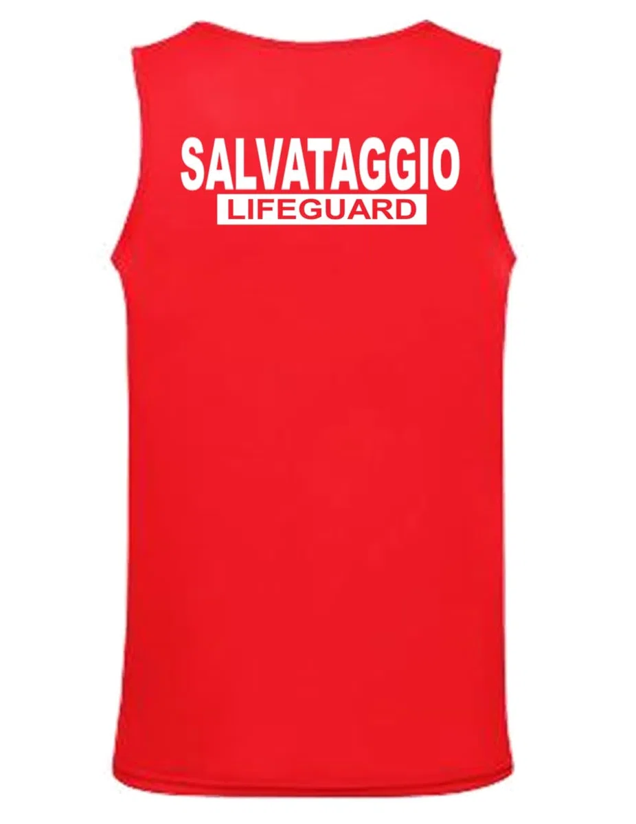 Canotta Salvataggio Lifeguard Rossa da Uomo con Stampa Fronte Retro