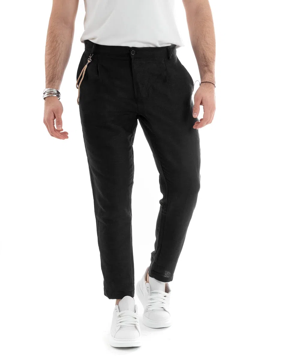 Outfit Uomo Abito Completo Lino Giacca Monopetto Pantalone Classico Tinta Unita Taschino a Pochette