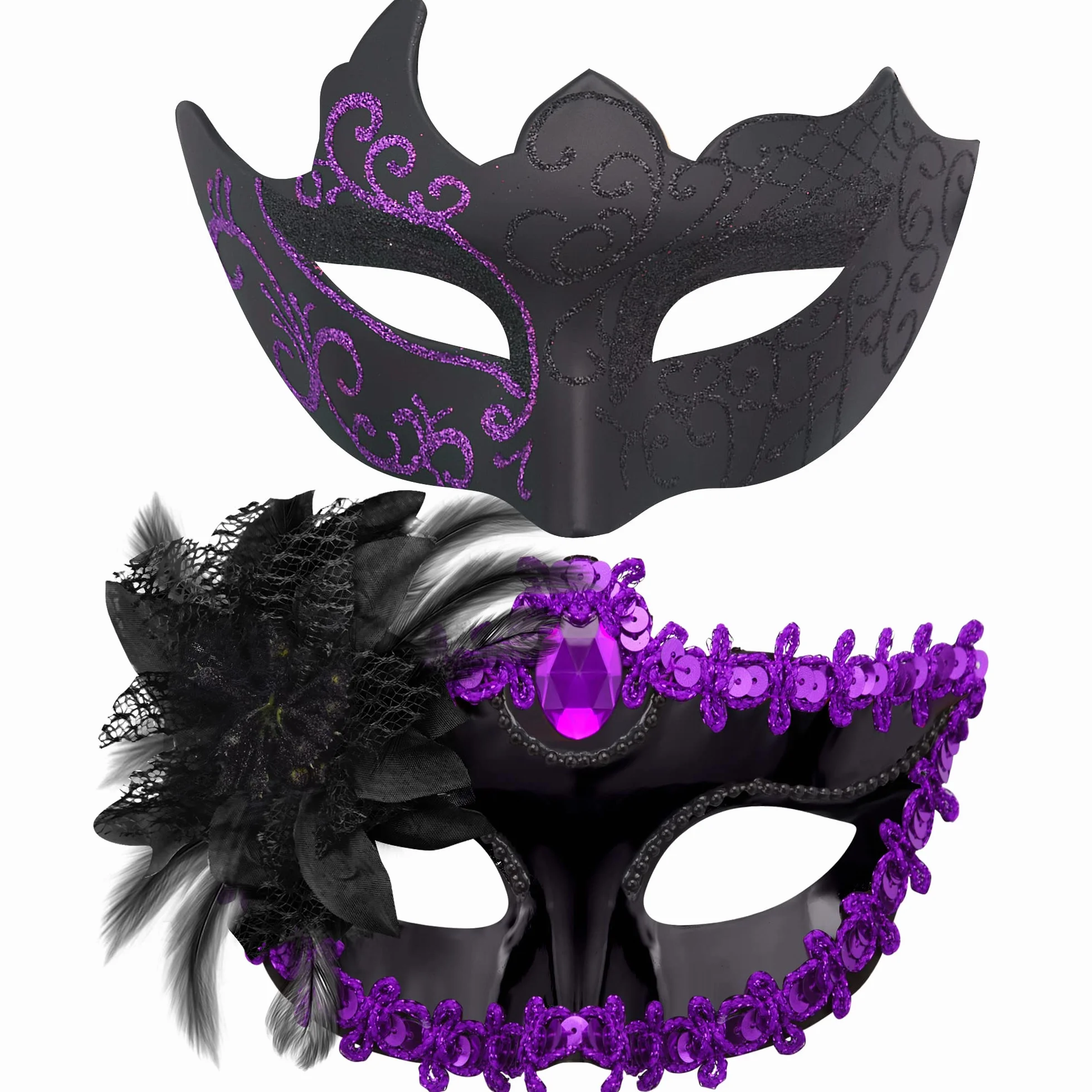 SIQUK 2 Pezzi Maschera Veneziana Coppia Maschera Occhi Veneziane Maschere da Ballo Maschera Mascherata per Donna Uomo Halloween Carnevale
