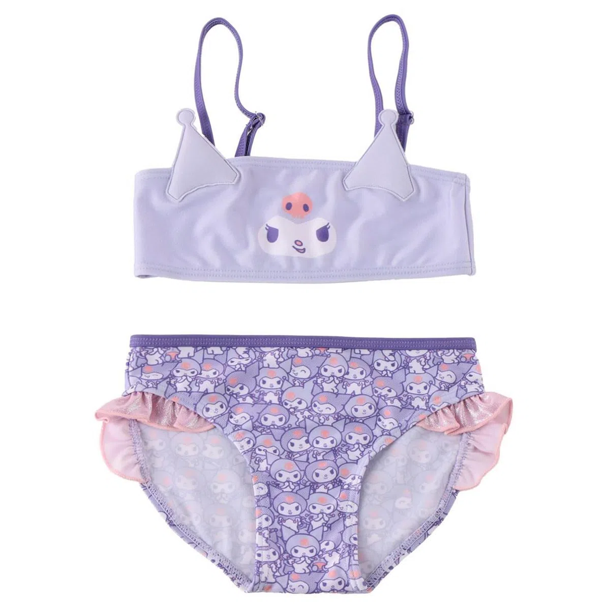 Kuromi - Costume da bagno a 2 pezzi da bambina - Dettagli volant e spalline regolabili - leggero e ad asciugatura rapida