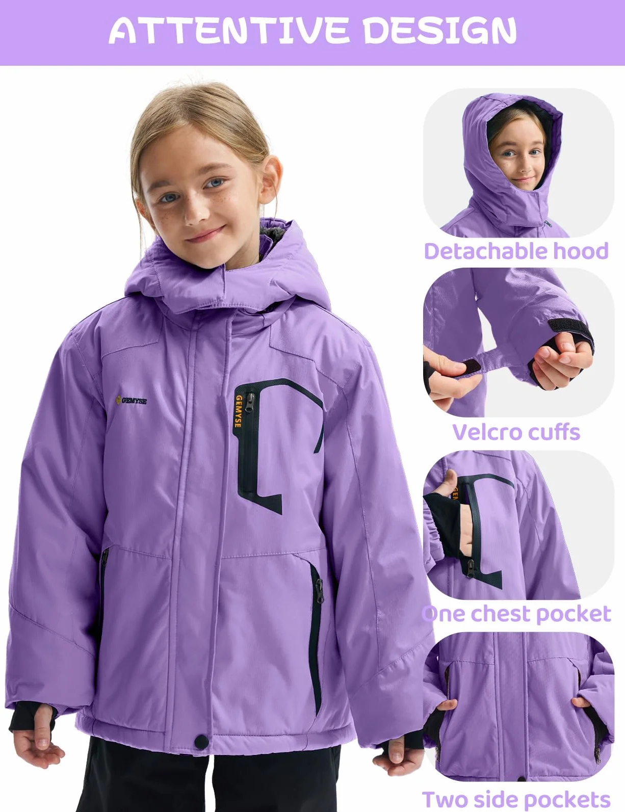 GEMYSE Bambine Giacca da Sci Impermeabile Pile Antivento Giacche Ragazze invernale Cappotto con Cappuccio