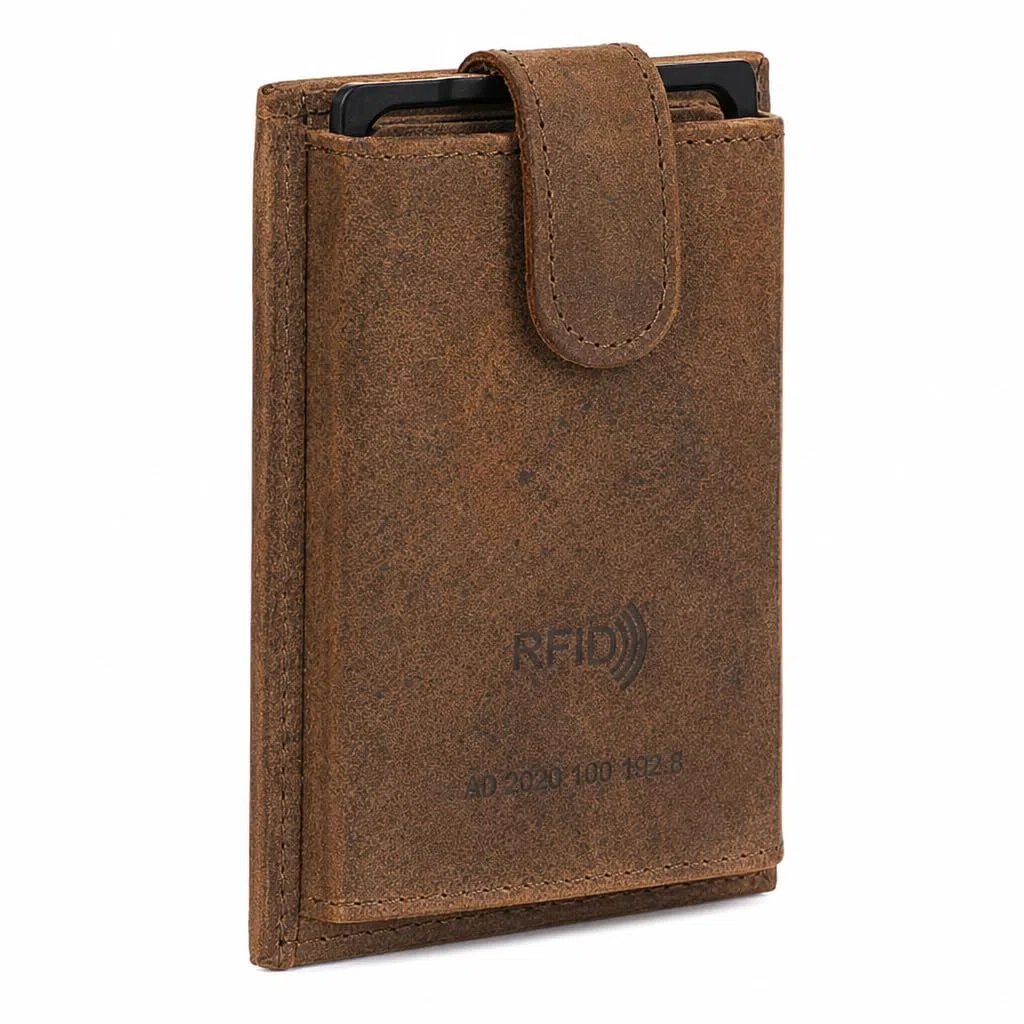 Dolphin® Kartenetui “Push&Pull” - Custodia brevettata per carte di credito con scomparto per monete - Porta carte premium con protezione RFID - Portafoglio slim in 100% vero nappa per fino a 10 carte