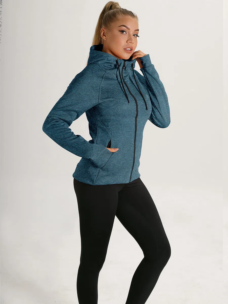 icyzone Giacca Sportiva Donna con Cappuccio,Felpa Termica con Zip e Fori per i Pollici