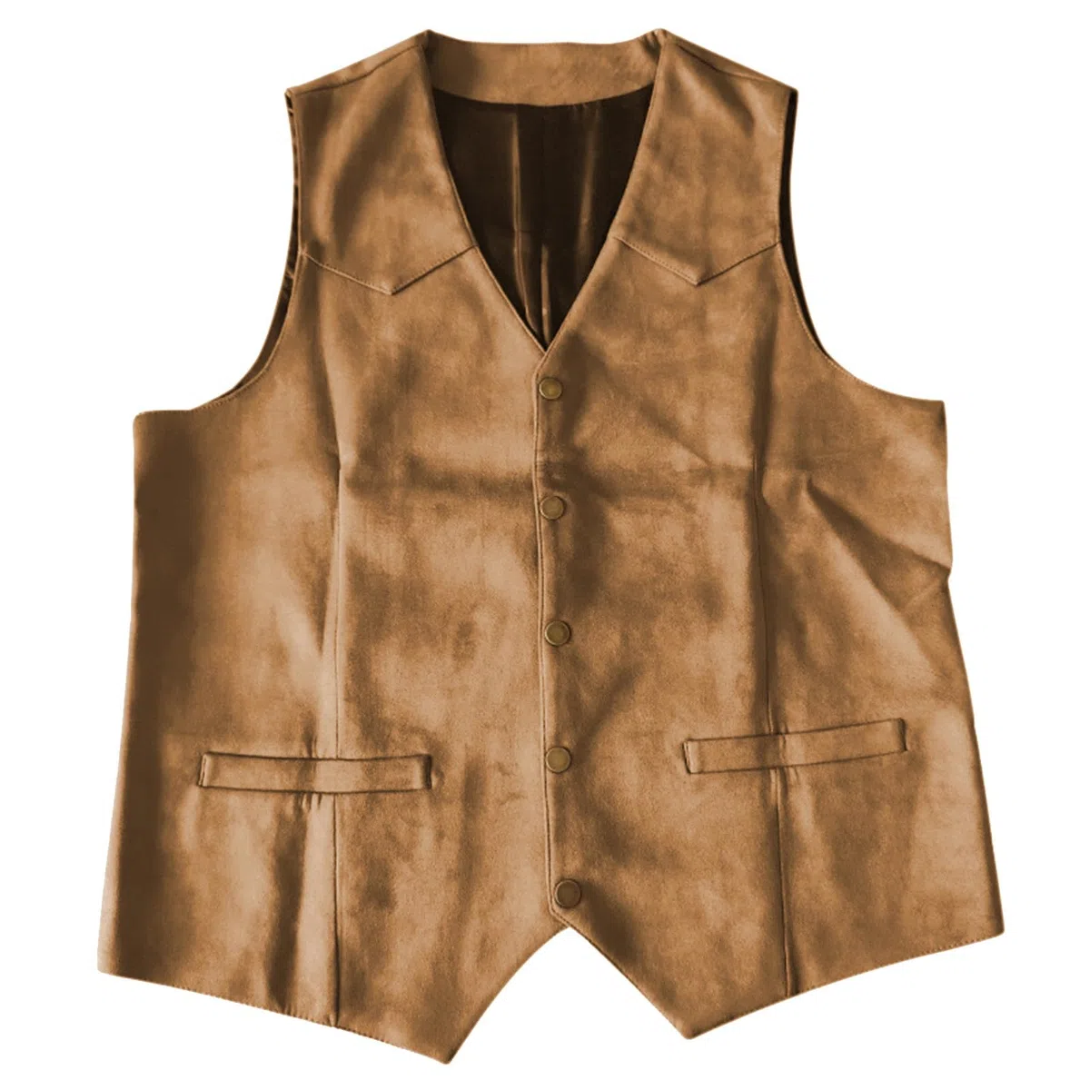 Generico Gilet Cowboy Uomo - Vintage Pelle Morbida Cowboy Western Classico Casual Scollo A V Senza Maniche Camoscio Gilet