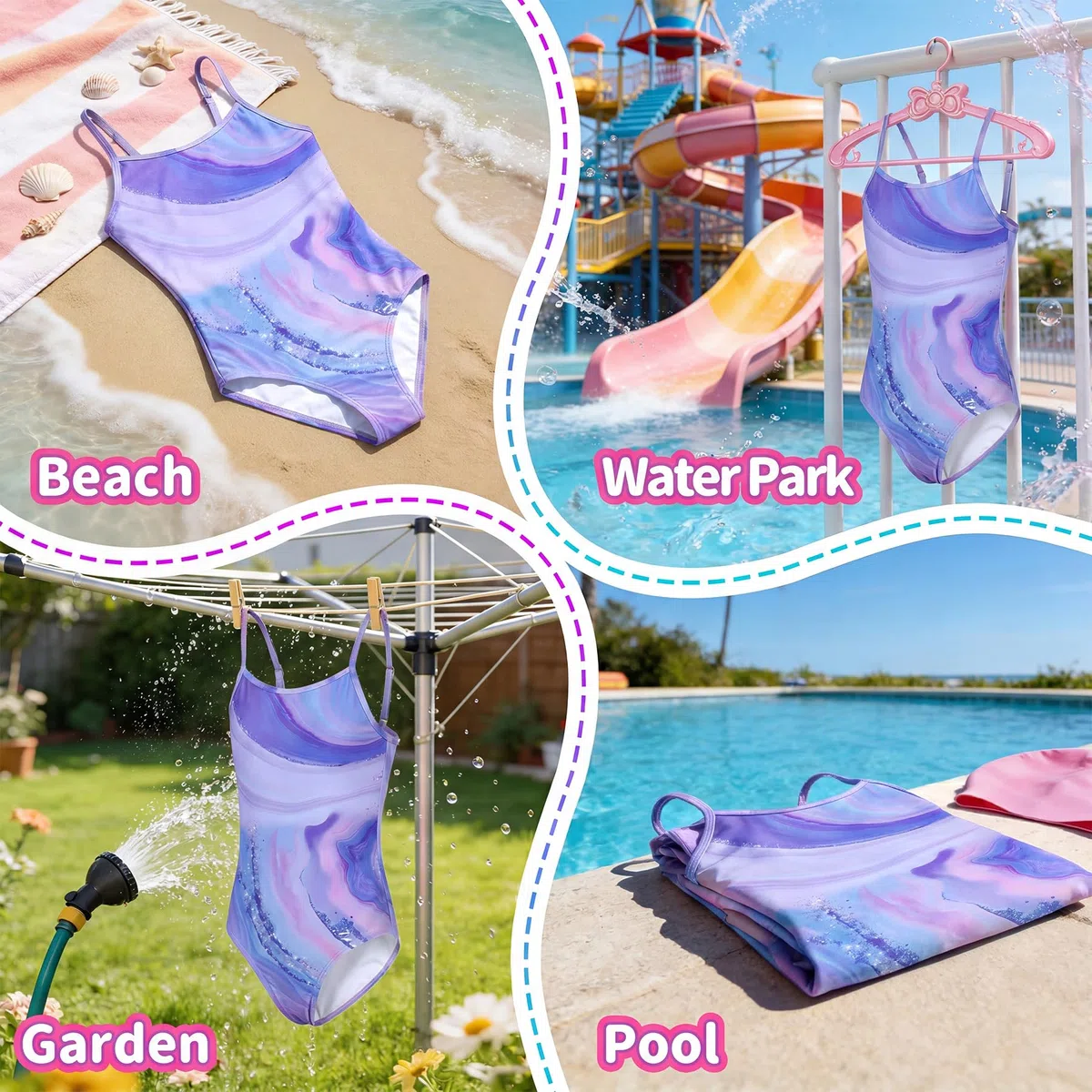 Costume da Bagno Intero per Ragazze, Bambini Costume Intero con Spalline Regolabili Elasticizzato Asciugatura Rapida Costume da Nuoto Leggero Abbigliamento da Bagno 5-14 Anni