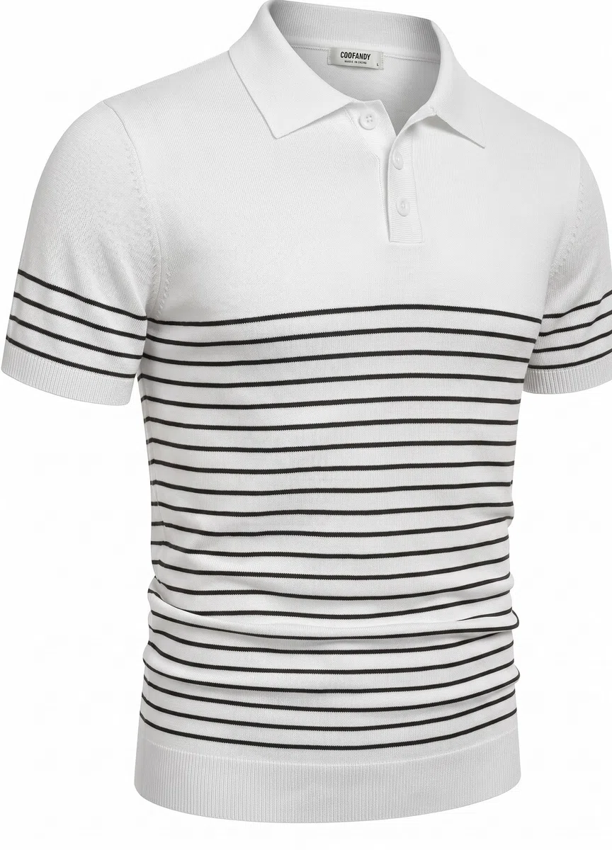 COOFANDY Polo Uomo Righe Maniche Corte Estive Cotone Slim Fit Traspirante Elasticizzato Golf Maglietta Corta Uomo