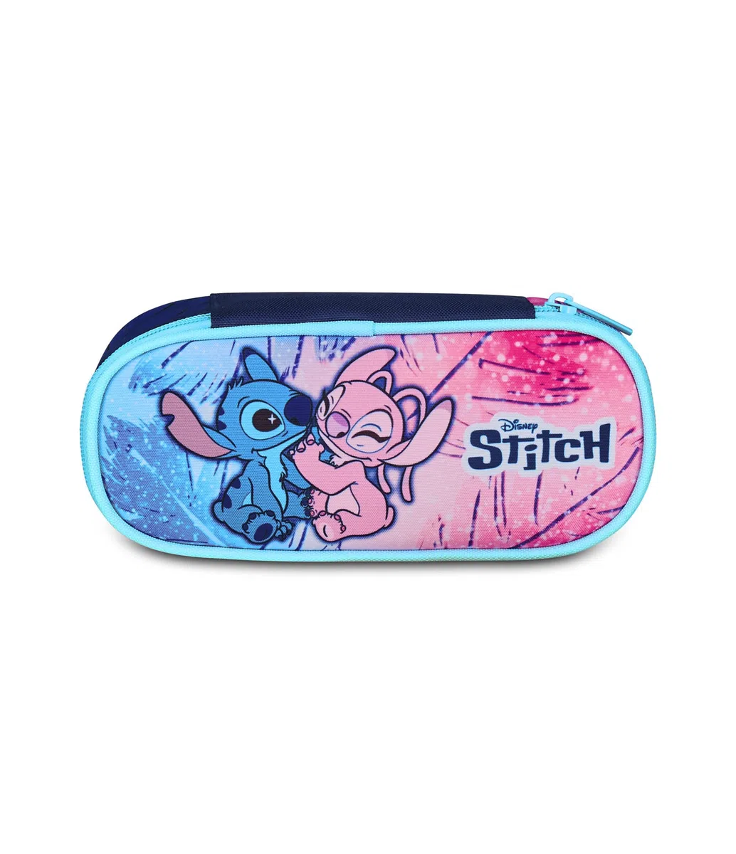 Seven Portapenne Lilo & Stitch Scuola Round Plus, Celeste e Rosa, Astuccio Ovale Con Elastici e Tasca Per Penne, Matite e Accessor, Scuola Elementare e Media, Bambina e Ragazza