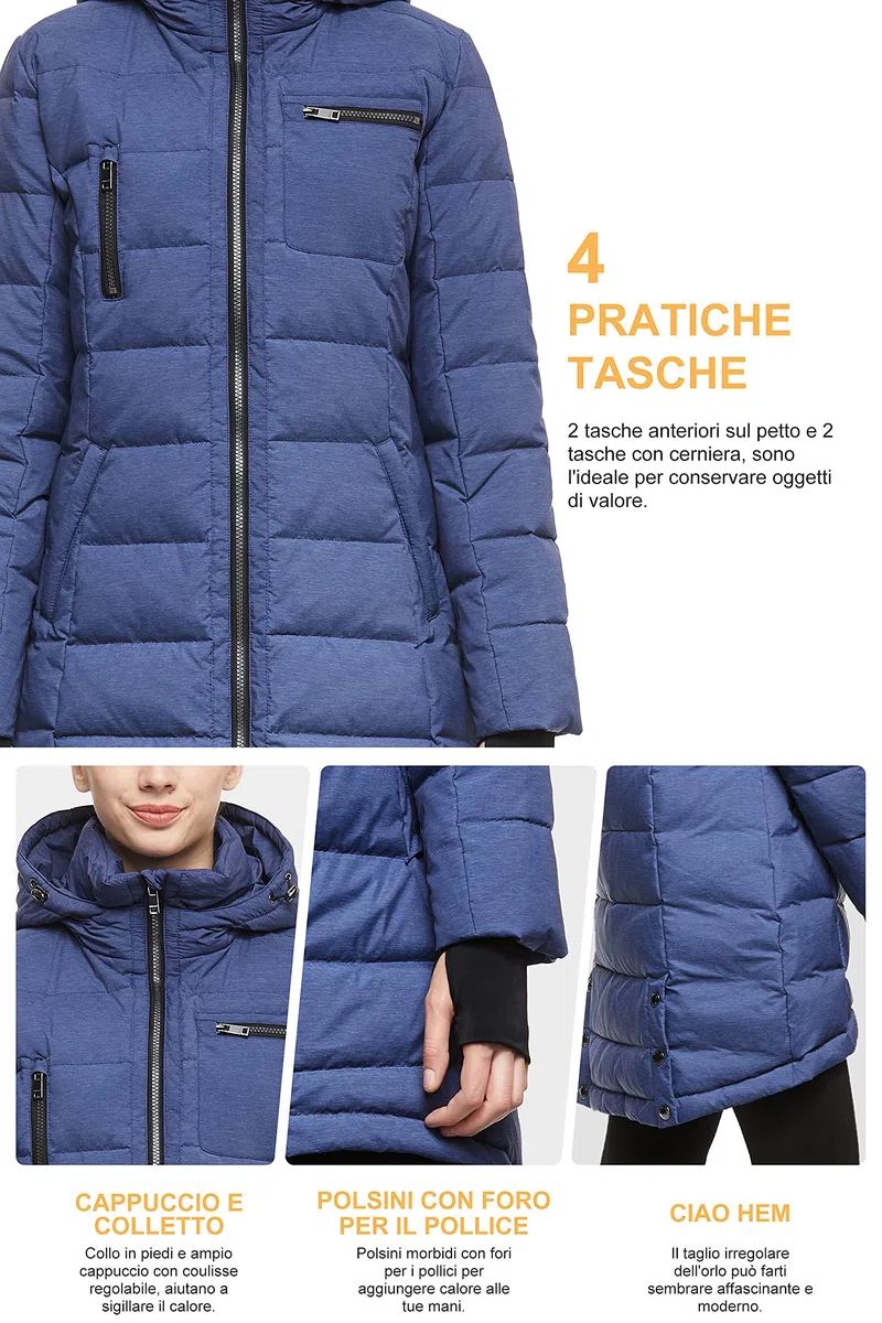 OROLAY Cappotto Invernale di Media Lunghezza con Cappuccio da Donna Piumino Comfort Trapuntato
