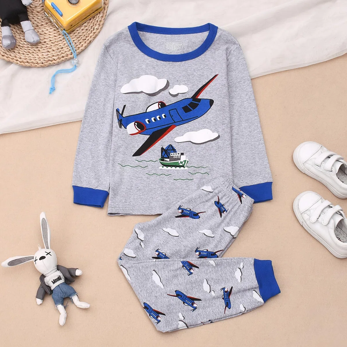 Pigiama per Bambini Ragazzo Dinosauro Manica Lunga Cotone Inverno Natale Abbigliamento da Notte 3-9 Anni