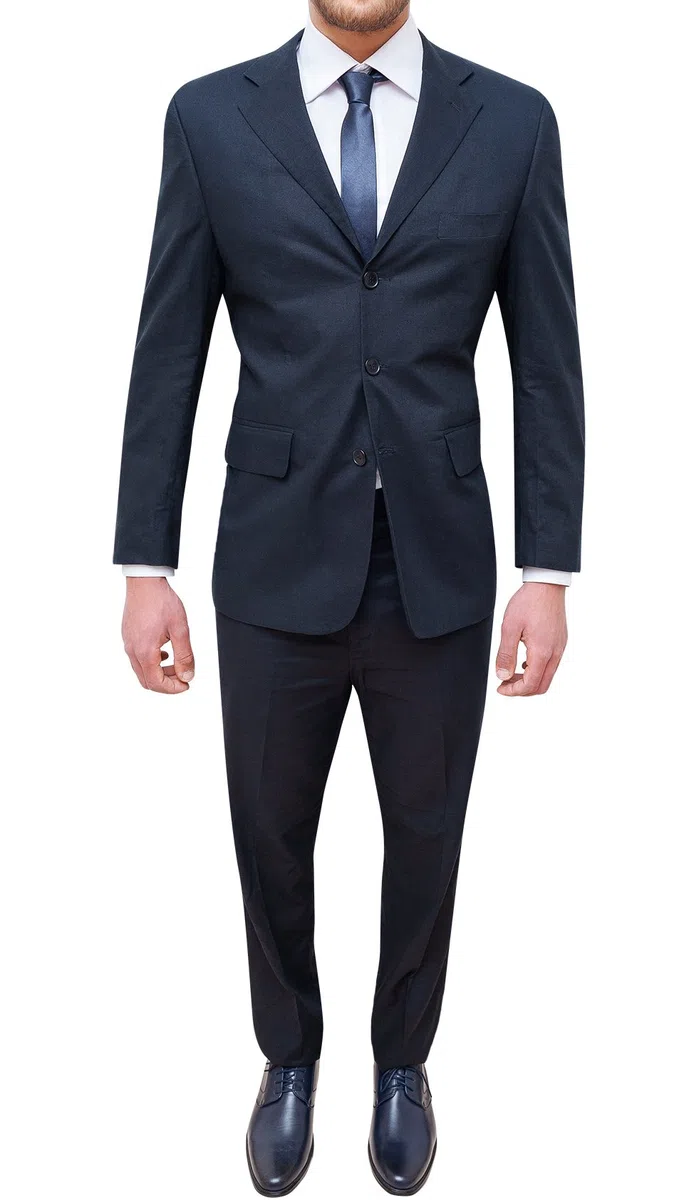 Abito Completo Uomo Sartoriale in Lino Blu Scuro Vestito Elegante Cerimonia