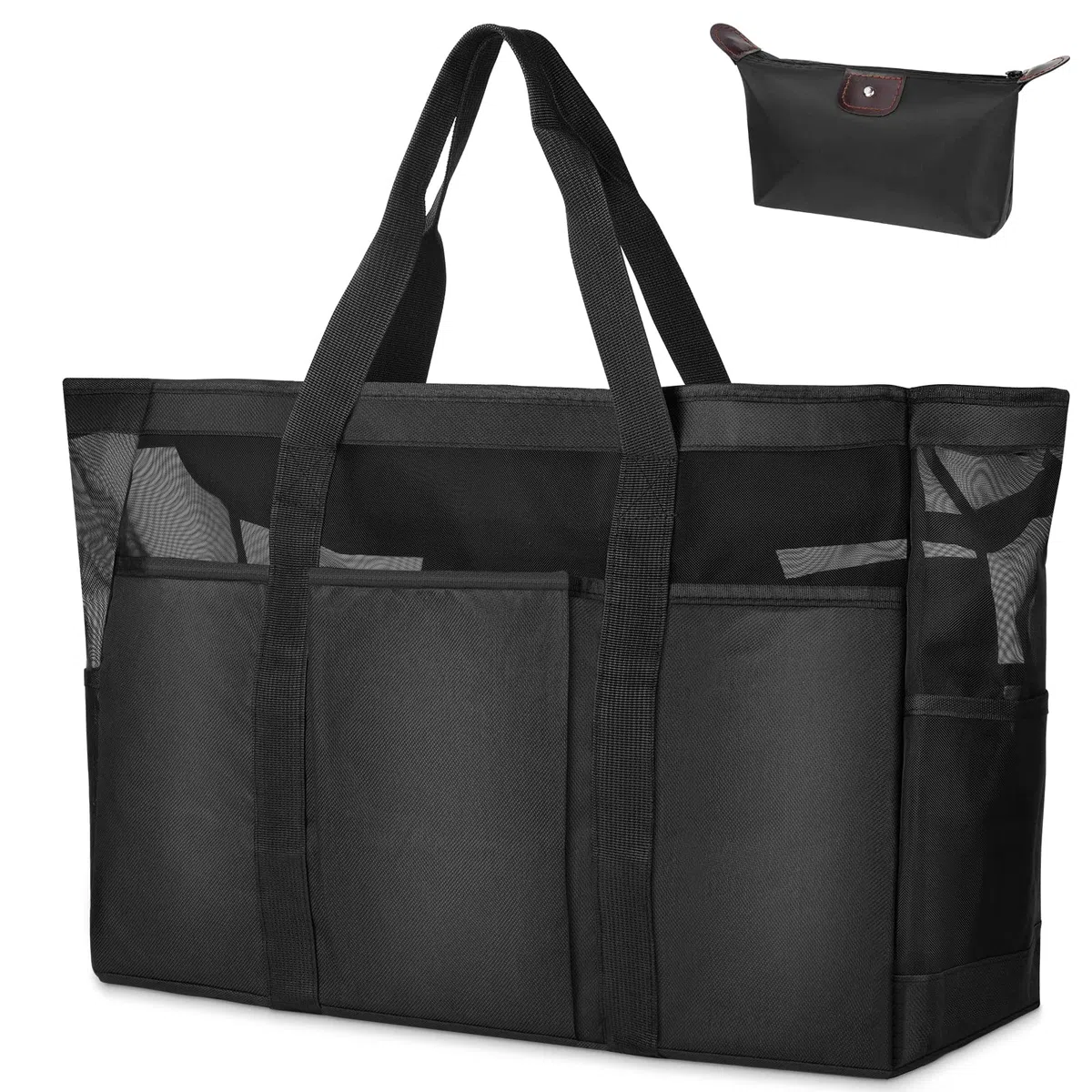 flintronic Grande Borsa Mare Rete Donna, XXL, Uomo, Cosmetica Portatile per Feste Viaggi Picnic Vacanze Shopping-Nero