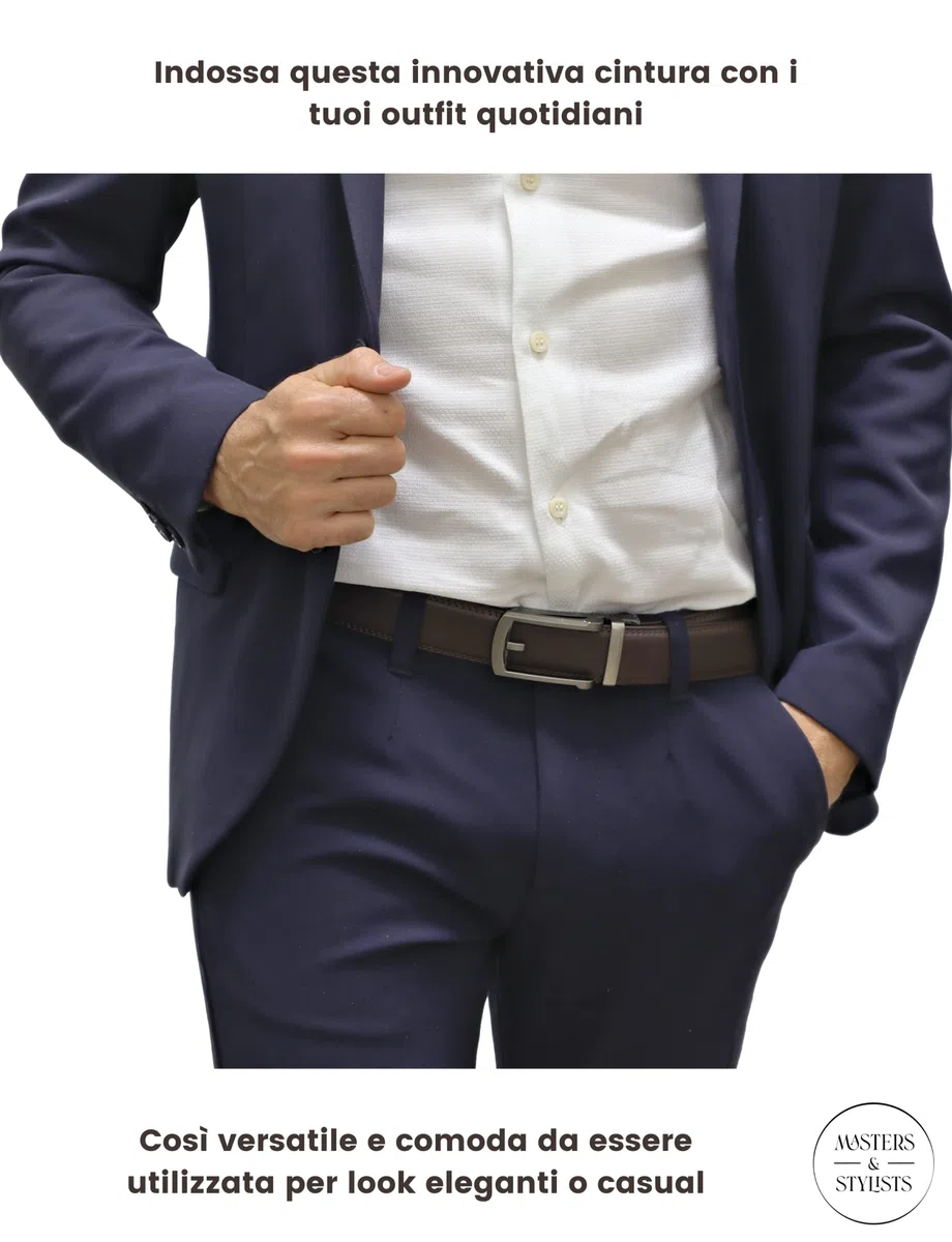 Masters & Stylists Cintura Uomo, Cintura in Pelle con Fibbia Automatica Senza Buchi, Cinta Elegante e Resistente, Regalo Uomo, Larghezza 3.5 cm, Lunghezza 110cm o 120cm