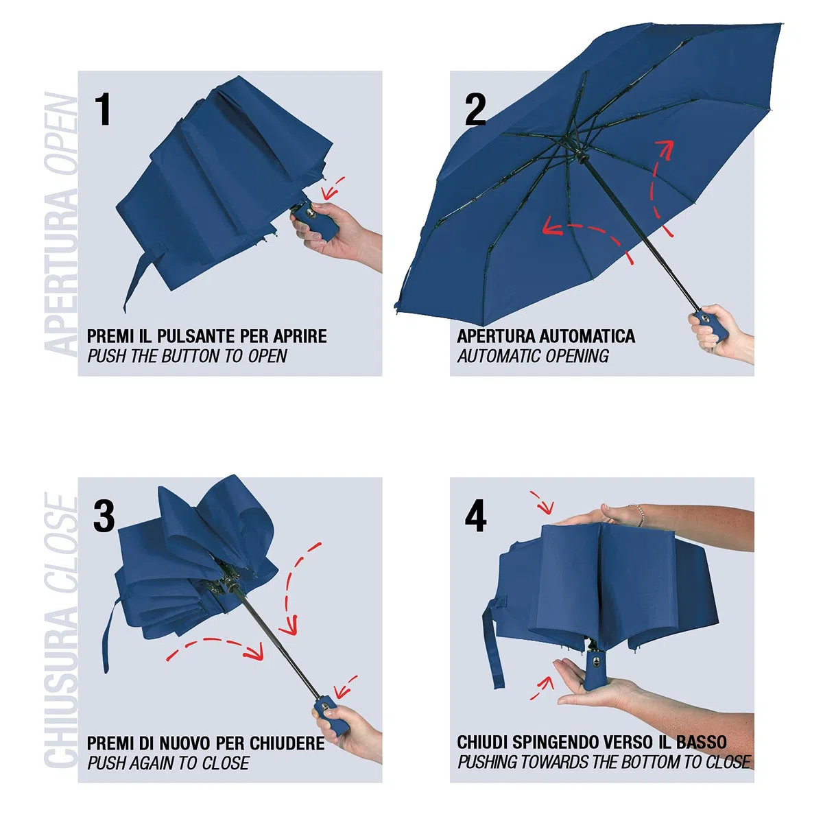 PERLETTI Ombrello Portatile Donna Uomo da Borsa - Ombrello Pieghevole da Pioggia Antivento - Ombrello Mini Ombrello Piccolo con Apertura e Chiusura Automatica Resistente da Viaggio - Diametro 100 cm
