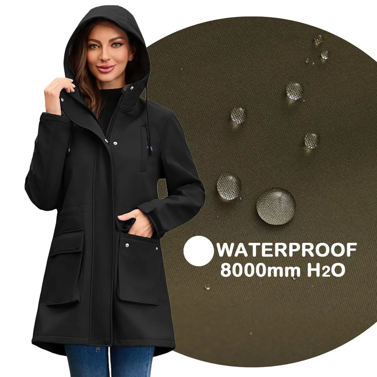Chiguo Giacca softshell impermeabile da donna Cappotti caldi con cappuccio a vento funzionale lungo da esterno per l'inverno