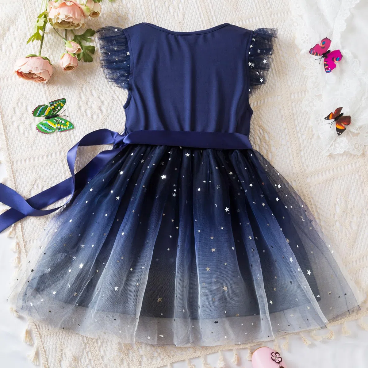 Vestiti Bambine Abito tutù con Volant Floreale Cielo Stellato Abiti Estivi da Principessa Abito Estivo