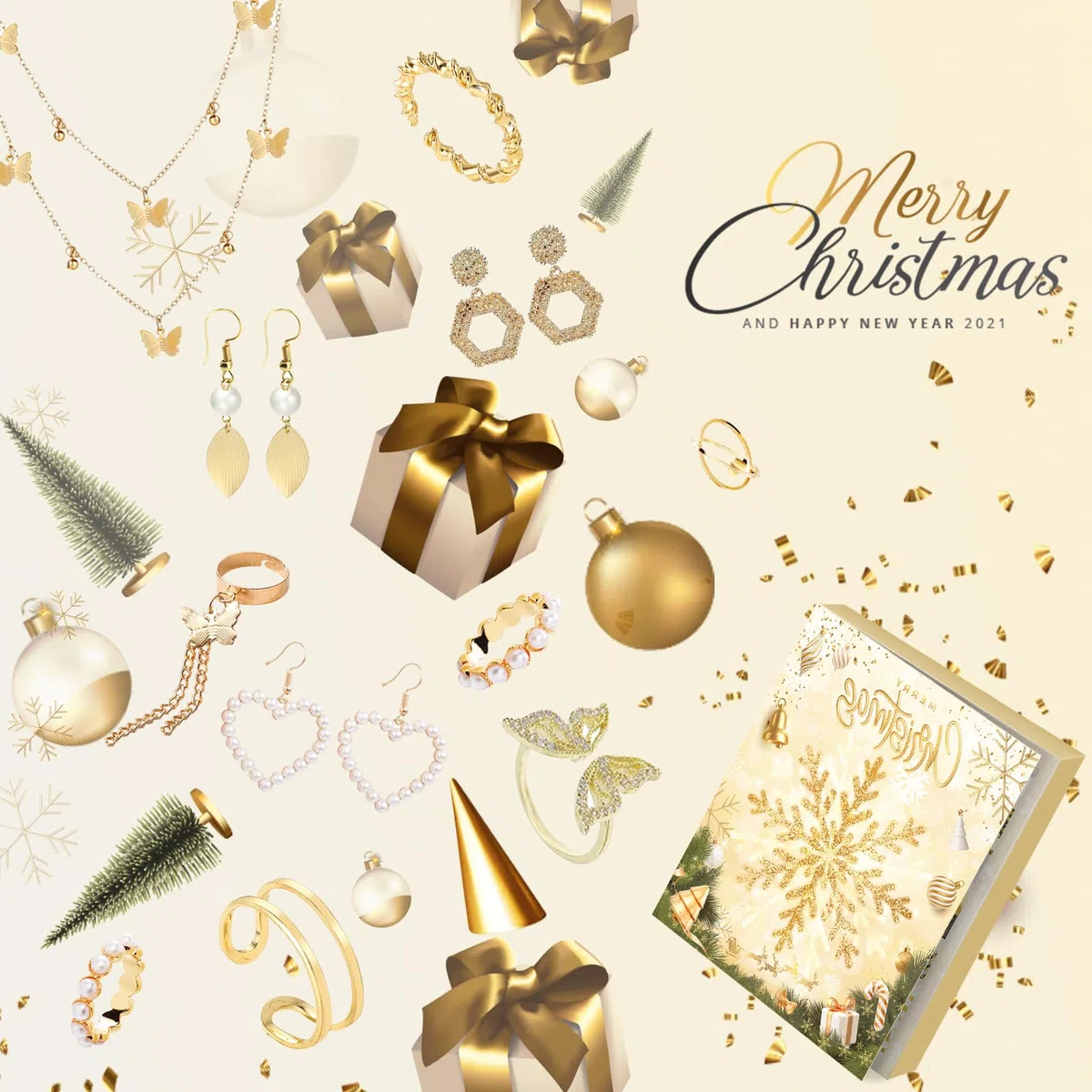 Calendario dell'Avvento Gioielli 2025, 24 sorprese con bracciali, collane e orecchini, set di gioielli da donna, regalo di Natale per donne, ragazze, adolescenti, bambini (oro)