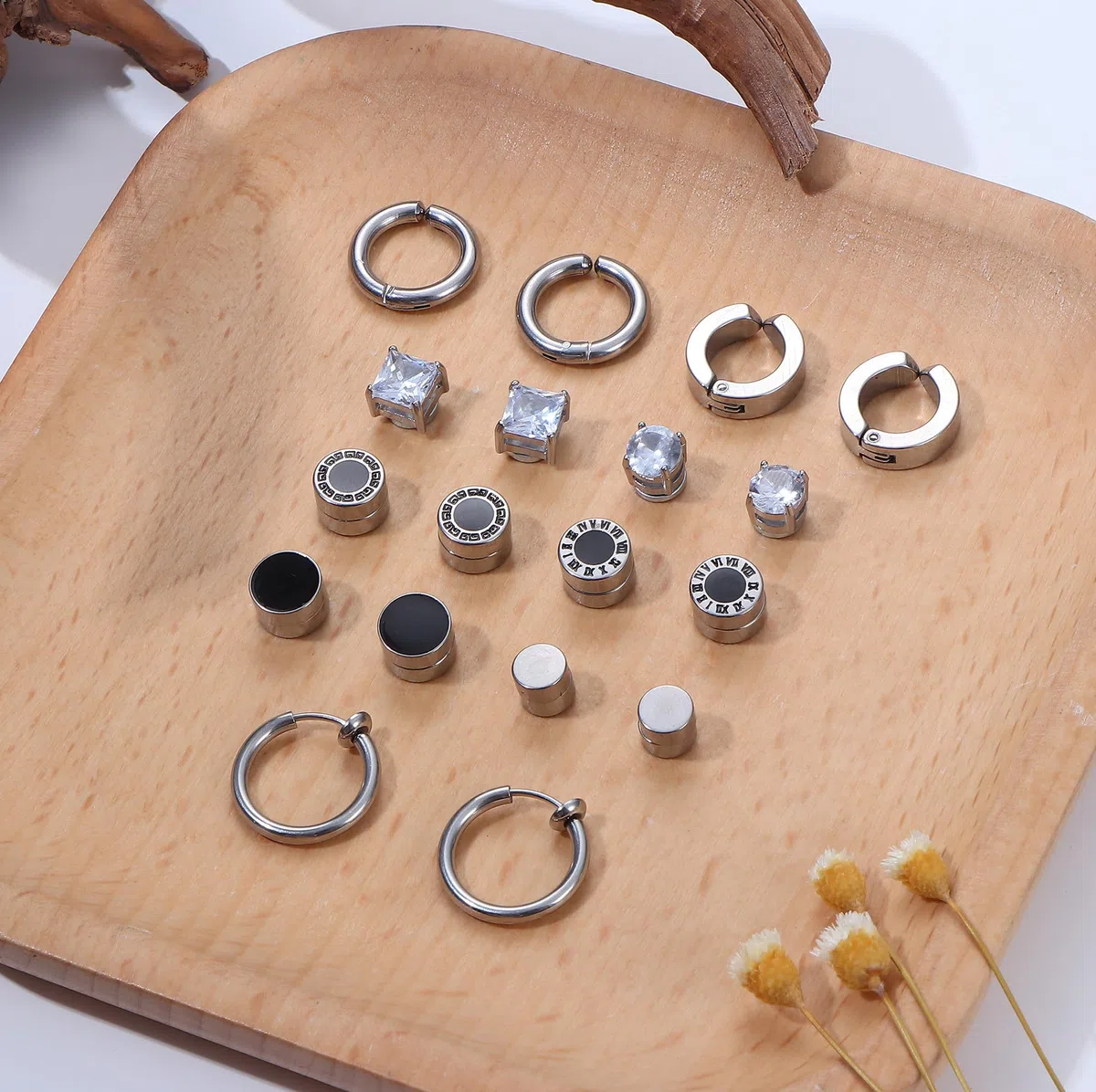 MILACOLATO 9 paia Orecchini Magnetici per Uomo Donna Argento Non Forato 316L Orecchini Magnetici in Acciaio Inossidabile CZ Magnete clip su Orecchini Finti Set Nero/Argento