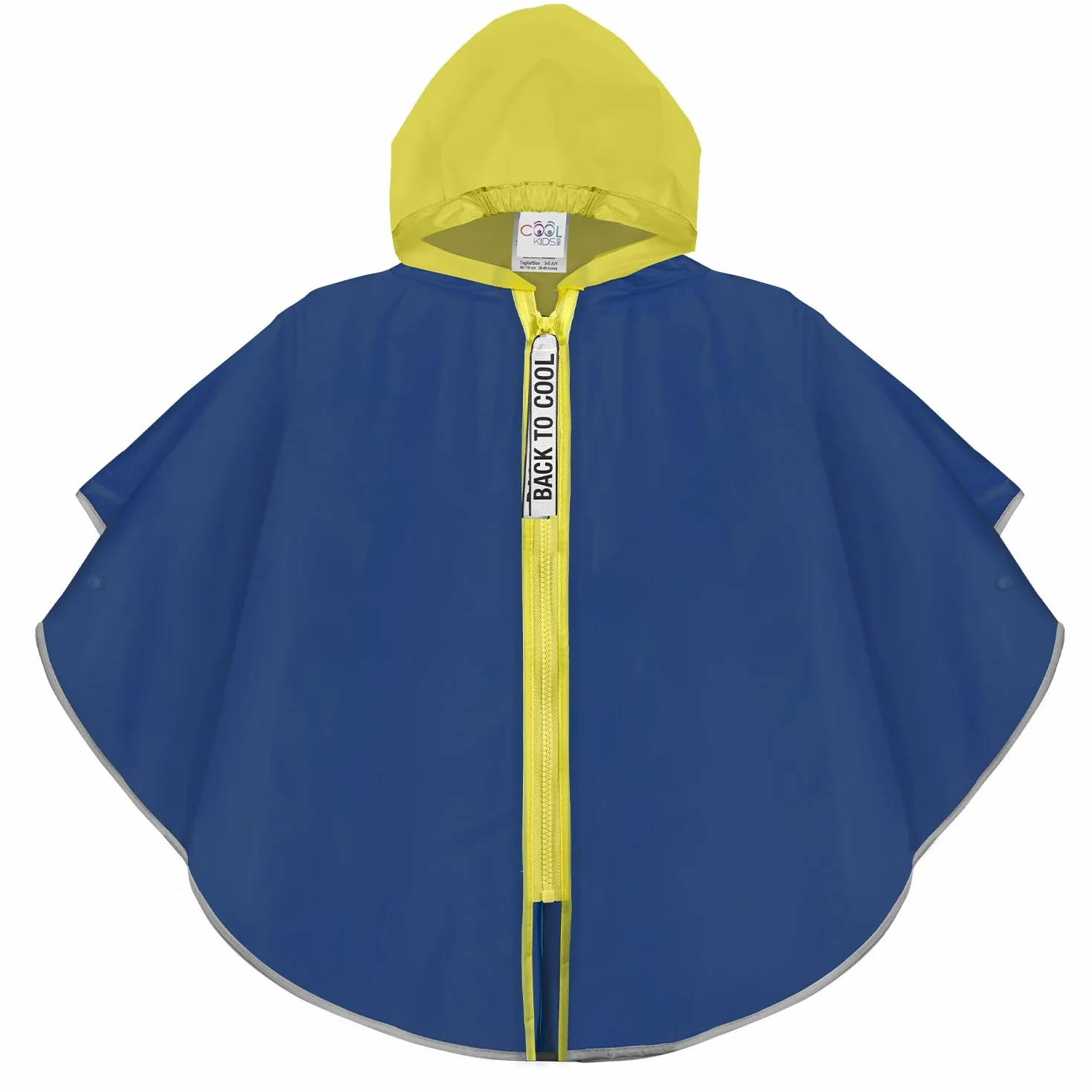 PERLETTI Poncho Antipioggia Bambino con Cerniera - Mantella Pioggia Impermeabile Bambini Scuola Materna con Cappuccio - Mantellina Bimbo 3 4 5 6 Anni Profili Catarifrangenti Colorata (Blu, 3-6 Anni)