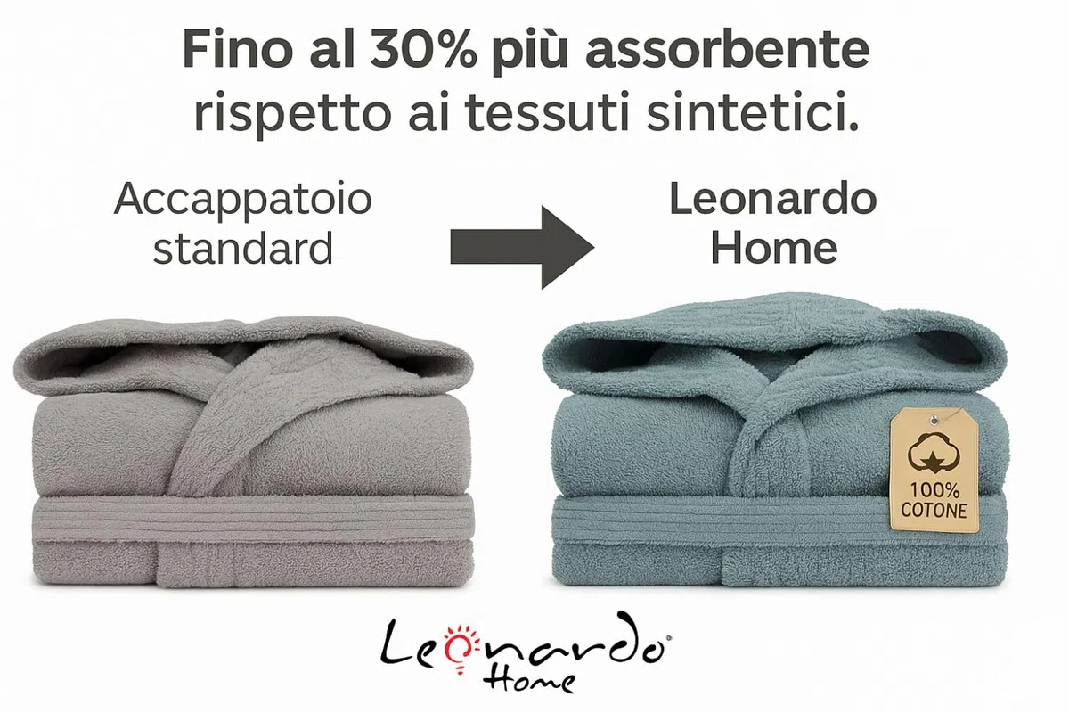 Leonardo Home - accappatoio uomo donna 100% cotone - accappatoio con Cappuccio in morbida spugna 100% cotone.