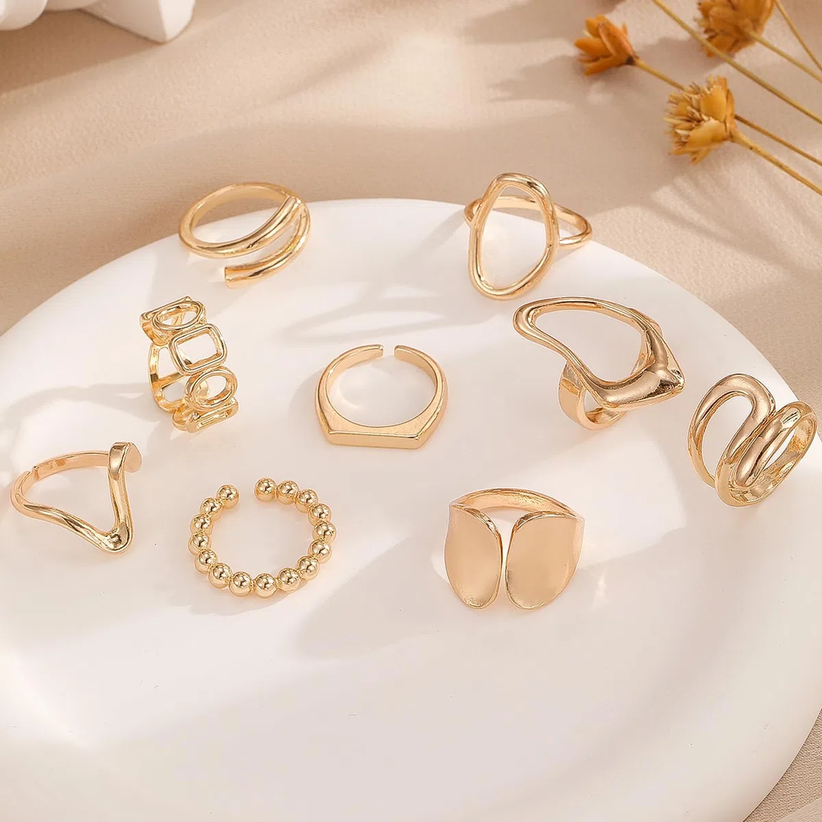 JSTHHTT 9 Pezzi Set Anelli Donna Regolabili Impilabili Boho, Anello Donna Regolabile, Cupola Anelli Aperti Spessi Anelli Regolabili, Anello Oro