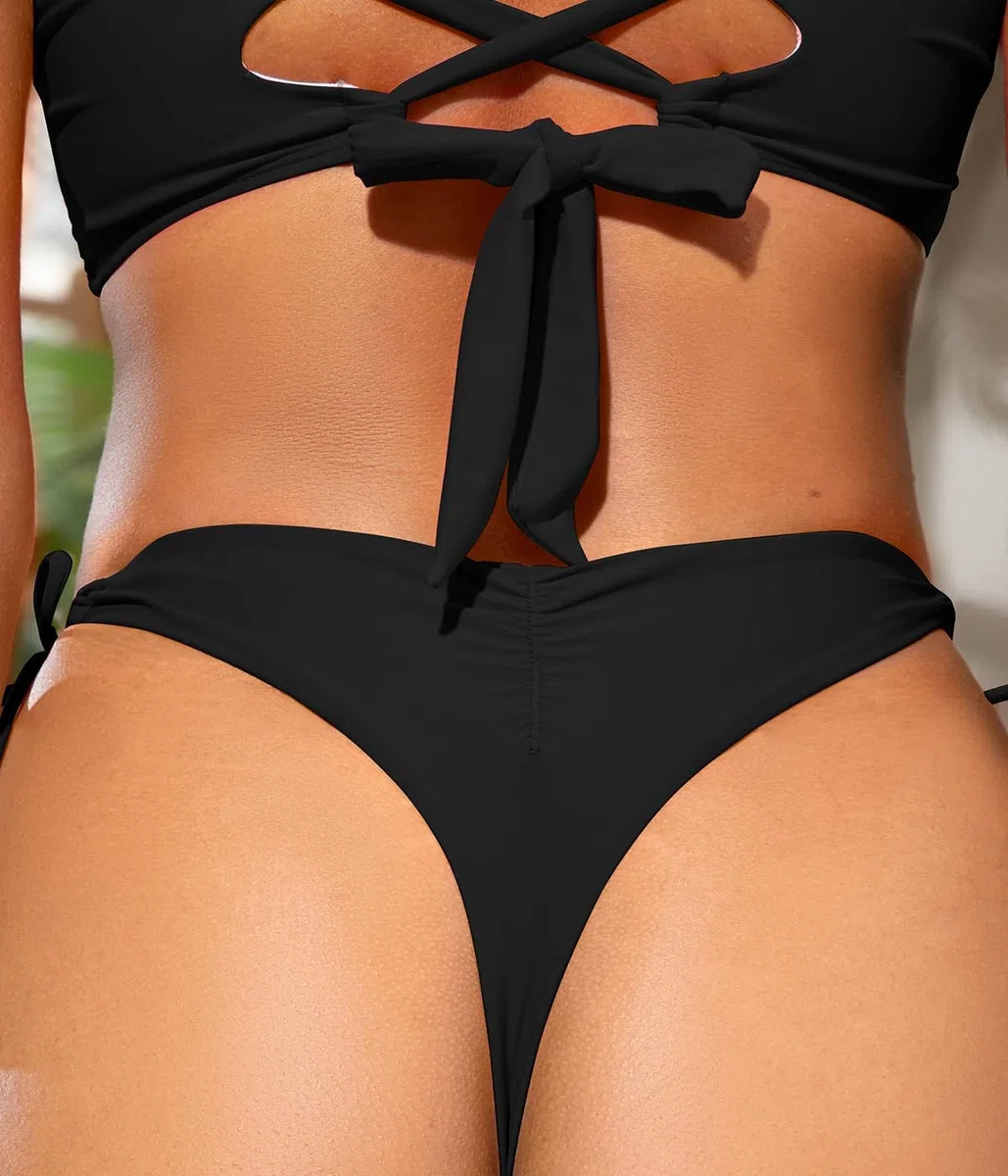SHEKINI Costume da bagno da donna Tie Side Bottom con taglio alto, perizoma brasiliano