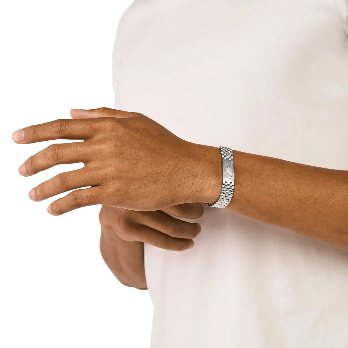 Emporio Armani Bracciale da uomo in acciaio inossidabile o in pelle con chiusura a maglie