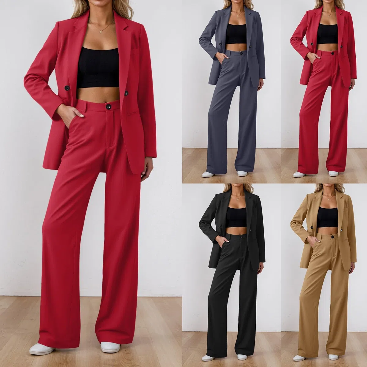 Tuta Donna Elegante Curvy Set Pantaloni e Giacca Cerimonia Tuta Elegante Ufficio Affari Completo di Pantaloni e Blazer Slim Fit 2 Pezzi per Matrimonio Festa