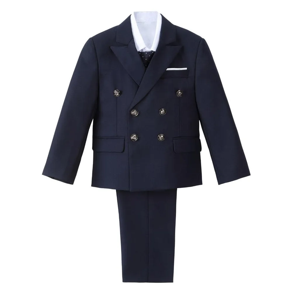 Lito Angels Smoking Blu Navy Completo Elegante per Bambino, Set 5 Pezzi (Gilet, Giacca, Camicia, Cravatta e Pantaloni) Taglia 2-8 Anni