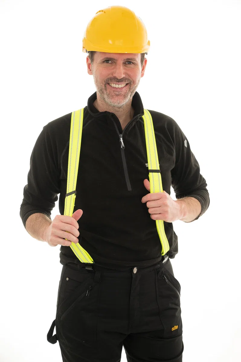 Bretelles Alta Visibilità con Strisce Riflettenti, Clip Nere - 4cm