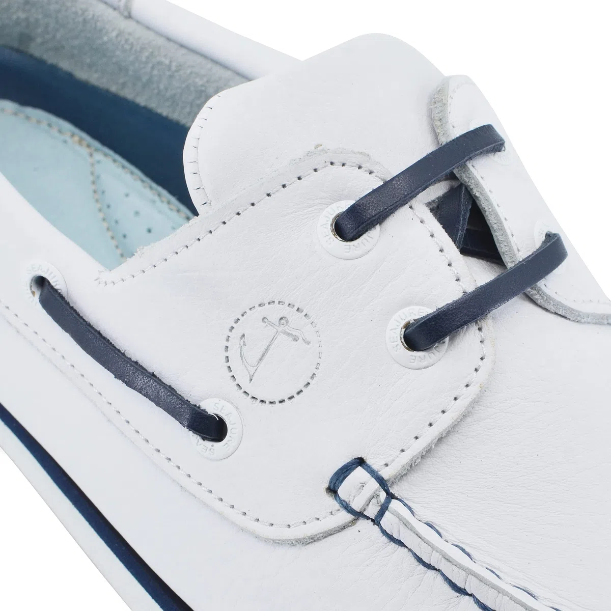 Seajure Scarpe da Barca da Uomo Sauvage in Pelle Bianca e Blu Navy