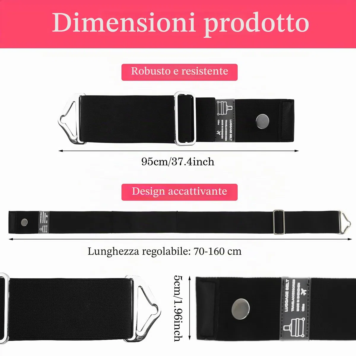 Cintura Da Viaggio 2 In 1 per Bagagli per Cinghie Sopra La Maniglia per Aggiungere Una Borsa Cinghia Regolabile per Bagagli Da Viaggio Con Fibbia In Lega Cintura Elastica per Borsa A Mano(Nero)