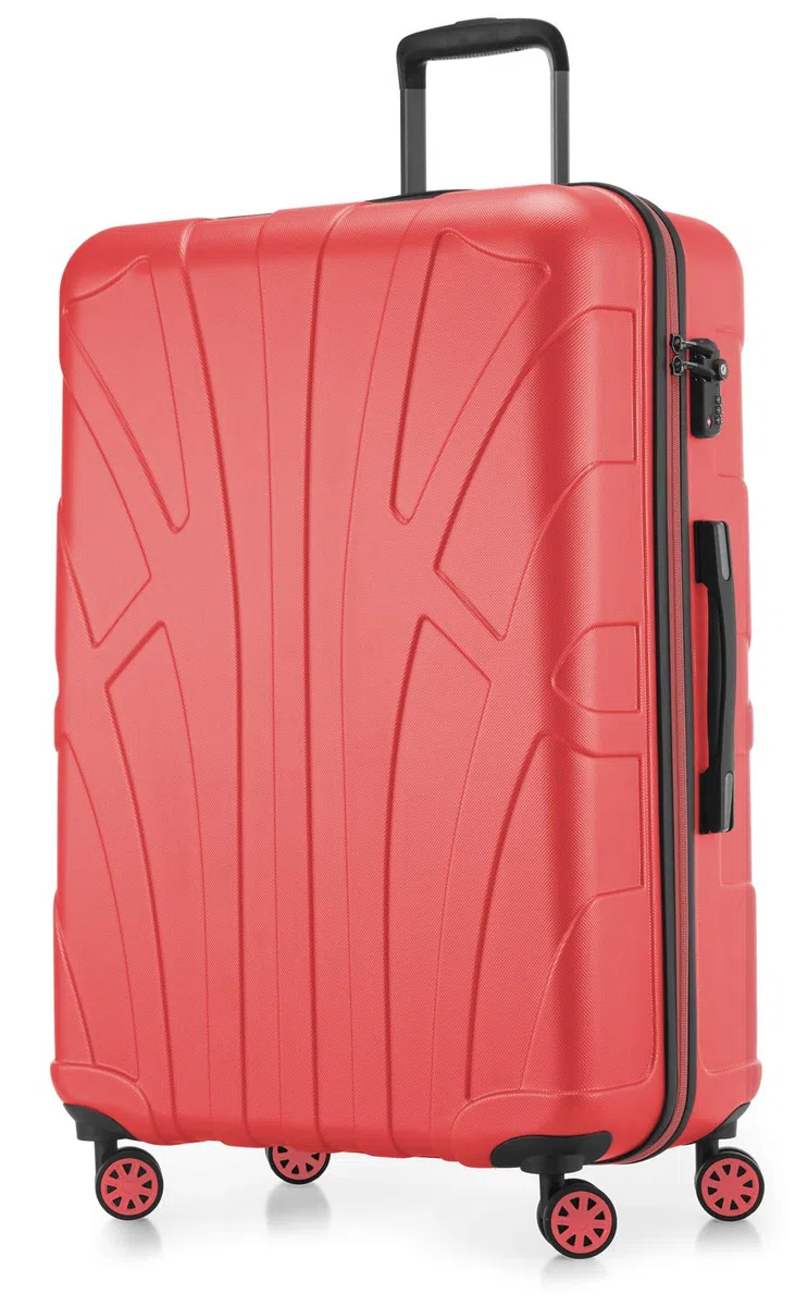 Suitline - Valigia Trolley espandible rigido grande ABS TSA 4 ruote, 76 cm, 110 litres, Corallo