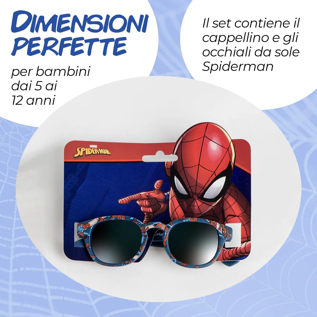 Cappello e Occhiali da Sole Spider-Man Bambino – Set 2 Pezzi Marvel, Berretto Baseball Blu e Rosso + Occhiali UV 100%, Bambini 5-12 Anni
