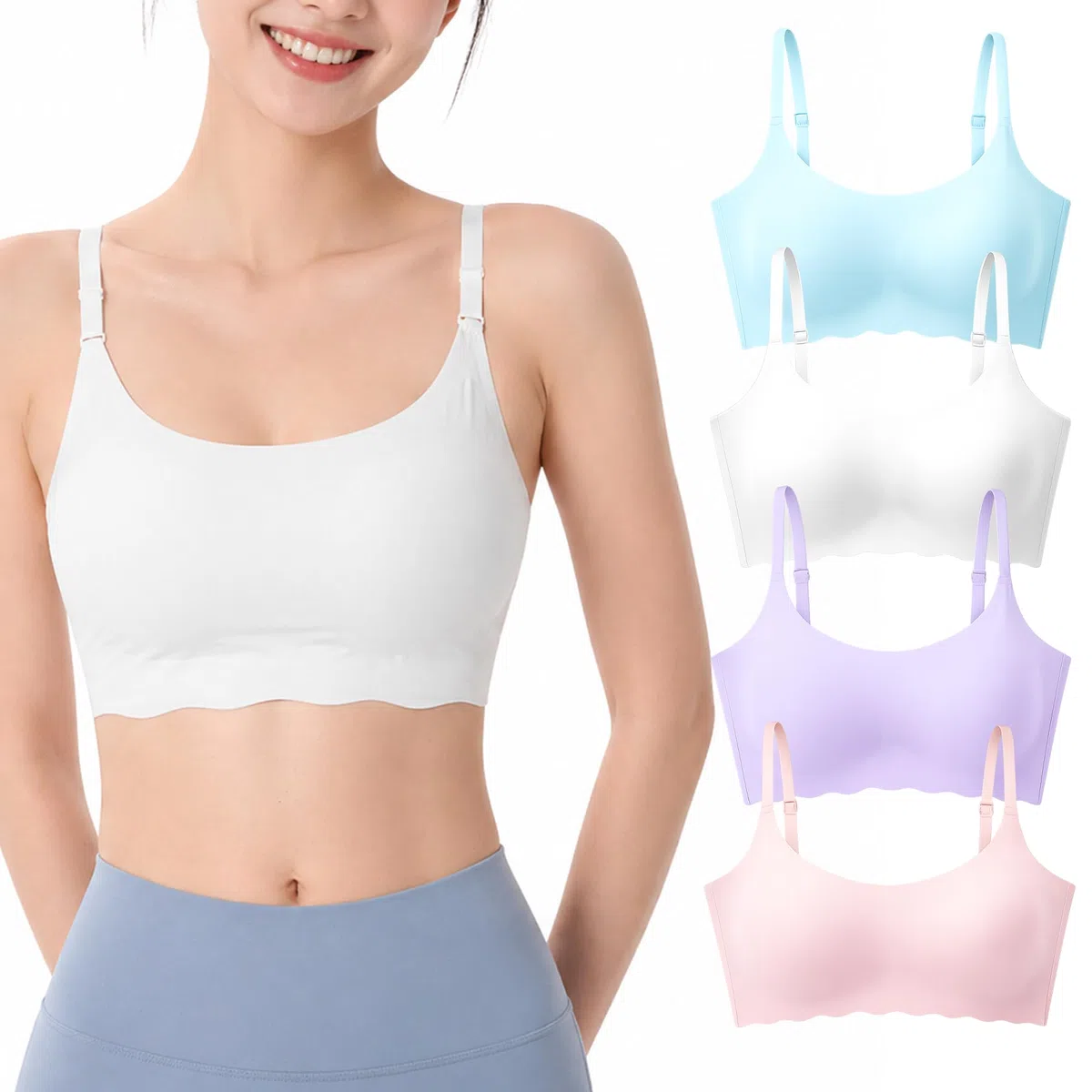 Confezione da 4 Reggiseni Sportivi Corti da Allenamento per Ragazze Intimo Morbido Senza Ferretto per 12-18 Anni Reggiseno Senza Cuciture con Imbottitura Rimovibile