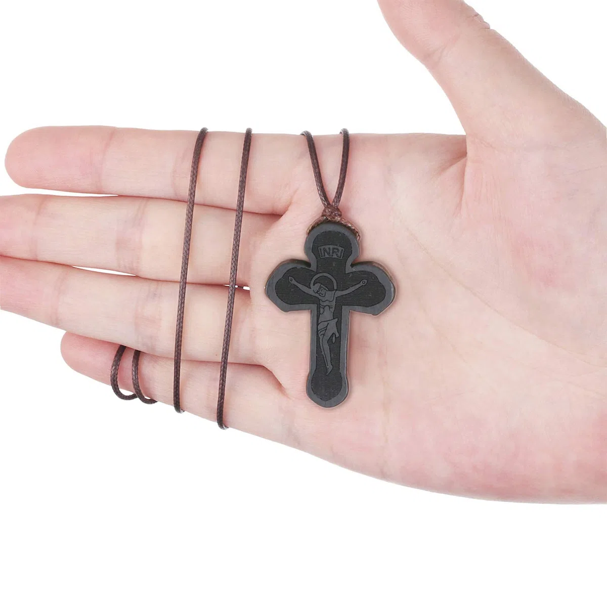 COTTVOTT Collana con ciondolo a forma di croce ortodossa in legno con crocifisso cristiano e preghiera, Gesù per donne e uomini