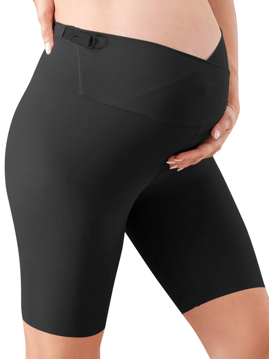 Pantaloncini Premaman,Regolabile Leggings Corti da maternità da Donna,Estivi Pantacollant Gravidanza sopra la Pancia Nero L
