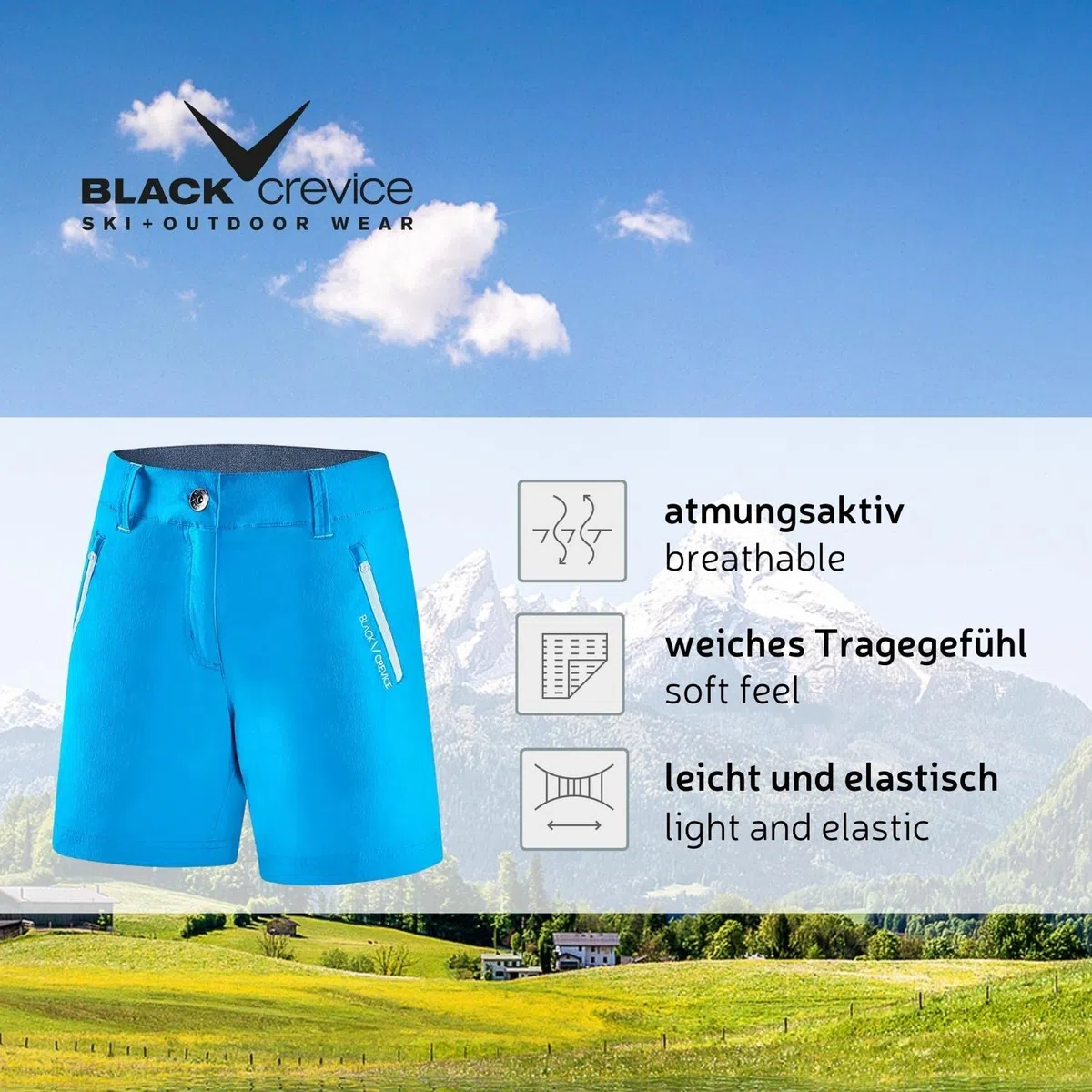 Black Crevice, Pantaloncini Corti da Donna, da Trekking, da Donna, Corti, da Trekking, da Donna, con Elastico in Vita sulla Schiena, Resistenti e Traspiranti