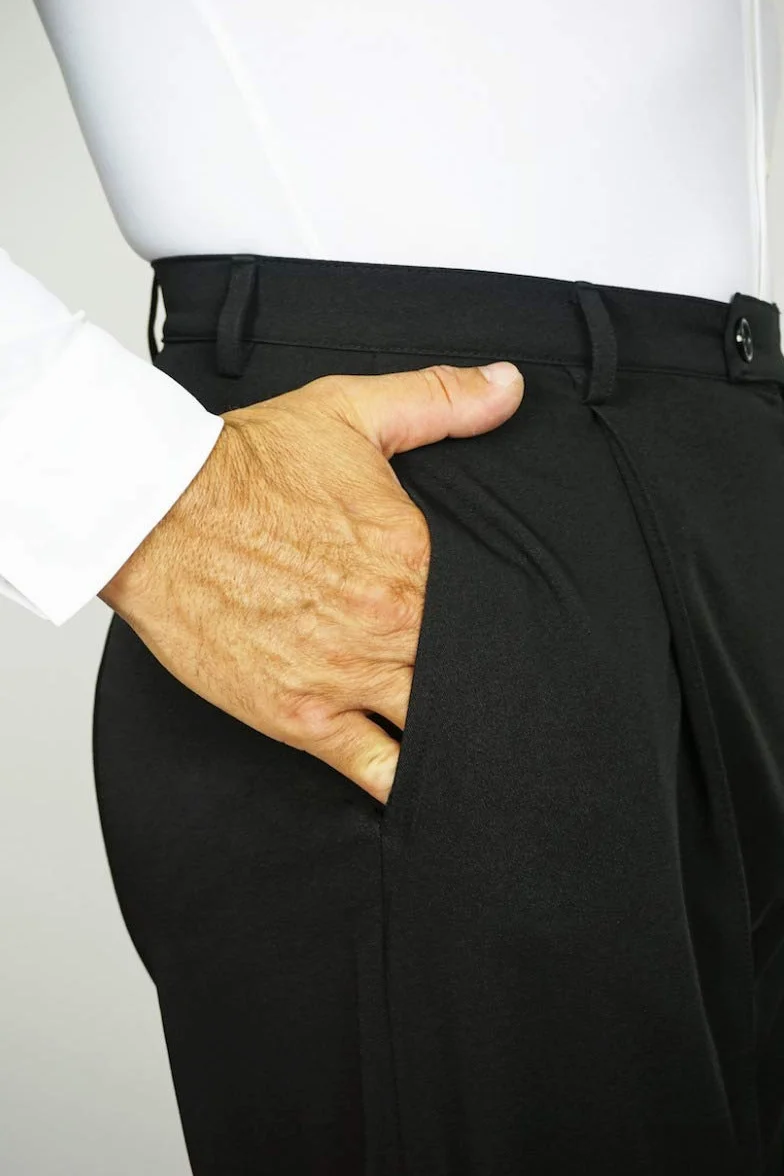 Pantalone Uomo per Danza Standard e Ballo da Sala con Pieghe Davanti e Tasche a Filetto