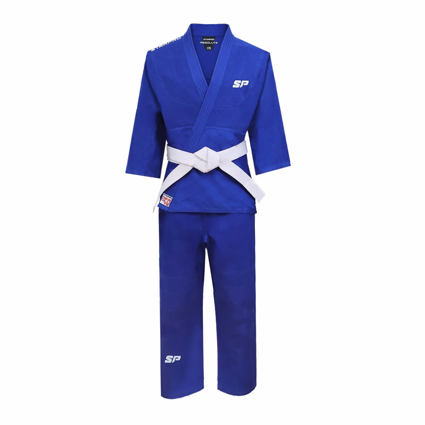 Starpro Kimono Judo GI 350 Grammi Com Miscela di Cotone Premium. Uniforme Professionale per Allenamento e Competizioni - Biano e Blu - Uomini, Donne e Bambini - 110-190 - Senza Cintura