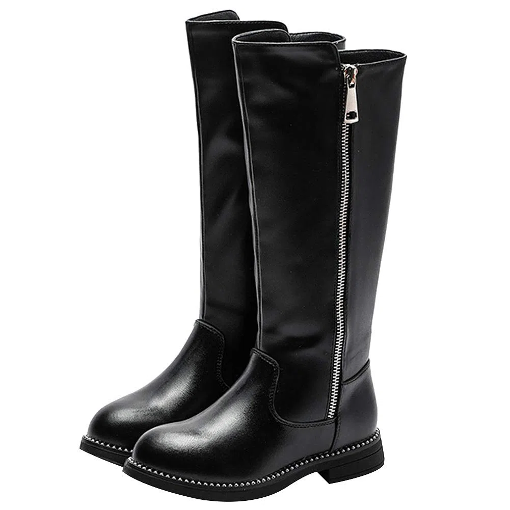rismart Ragazze Ginocchio Zip Stivali da Equitazione Faux Foderato in Pelliccia Basso Scarpe Invernali