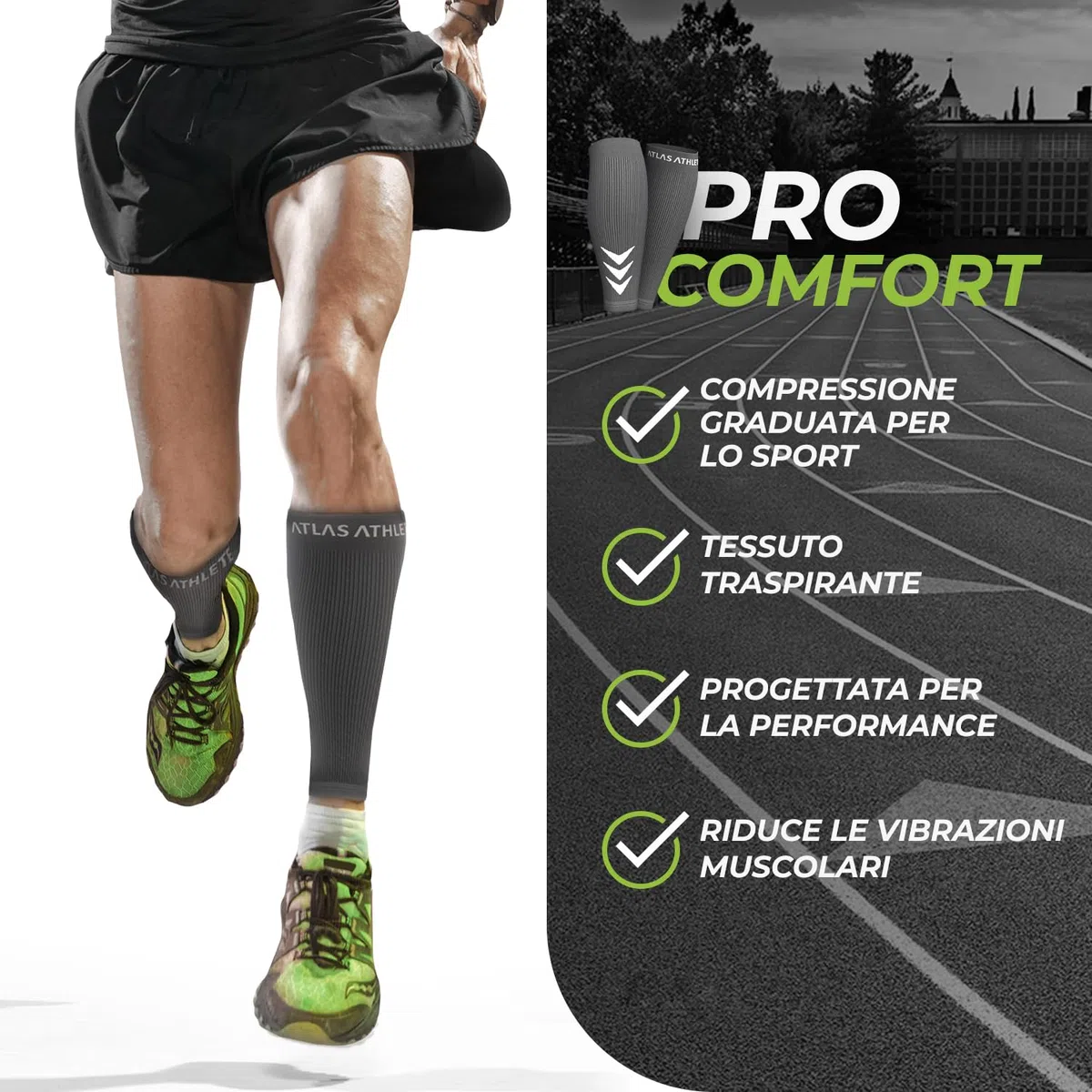 Polpaccera Compressione Uomo Donna - Calze Running Compressione Per Corsa, Ciclismo, Calcio, Basket e CrossFit - 1 paio