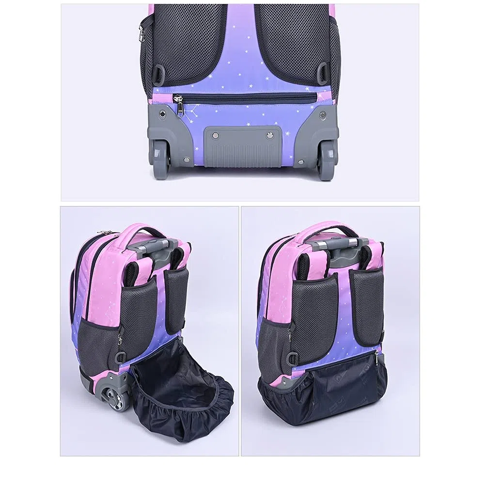 Zaino Trolley con Ruote per Studenti, impermeabile, Ragazzi Ragazze Zaino Trolley Rolling Zaino da viaggio, 32x21x46 cm