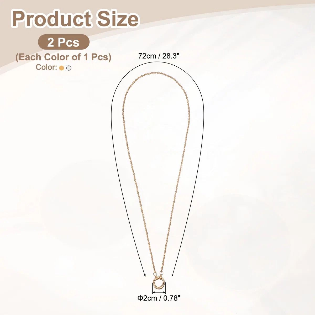 QUARKZMAN 2Pz Cordino per OcchialeLaccetti per Occhiali Cinturino Anti-Smarrimento da Sole Catenella Occhiali Morbido e Portatile per Vista con Anello in Lega per Uomo e Donna, Bianco, Oro