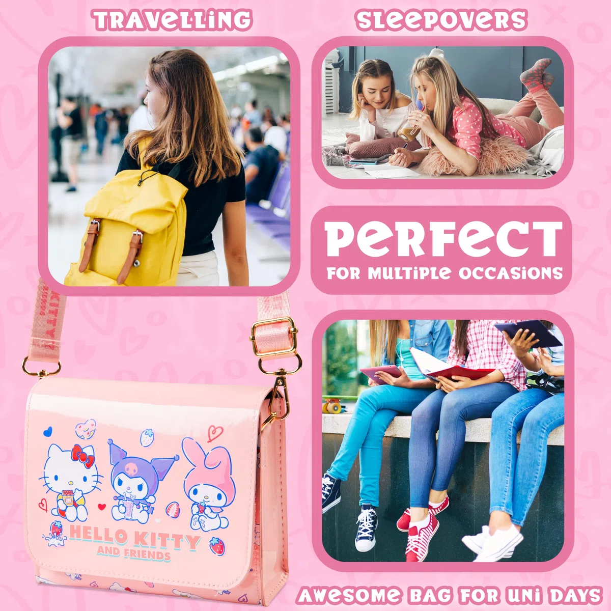 Hello Kitty Sanrio Borsa Tracolla Bambina Kawaii Borsetta Ragazza Donna Kuromi My Melody Shopping Viaggi Idee Regalo Anime