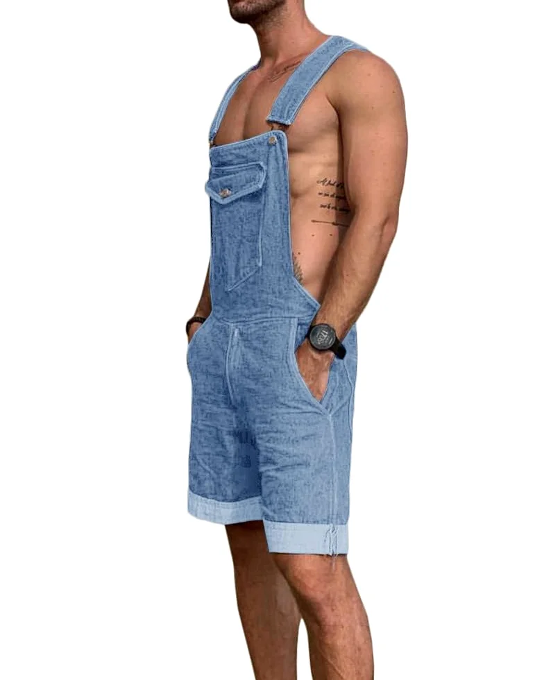 Runcati Tuta da uomo in denim, estiva, regolabile, casual, casual, vestibilità ampia
