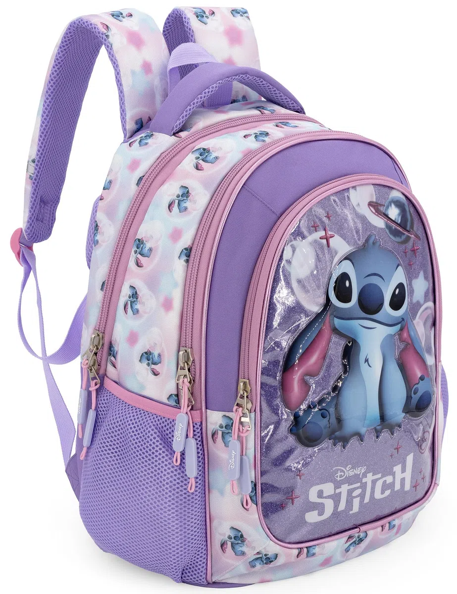Clondo School Pack Completo Zaino Scuola Ergonomico 33x43x20 cm con Astuccio coordinato 3 Scomparti 46 Pezzi – Per Stitch Fan – Elementare e Regalo Bambina